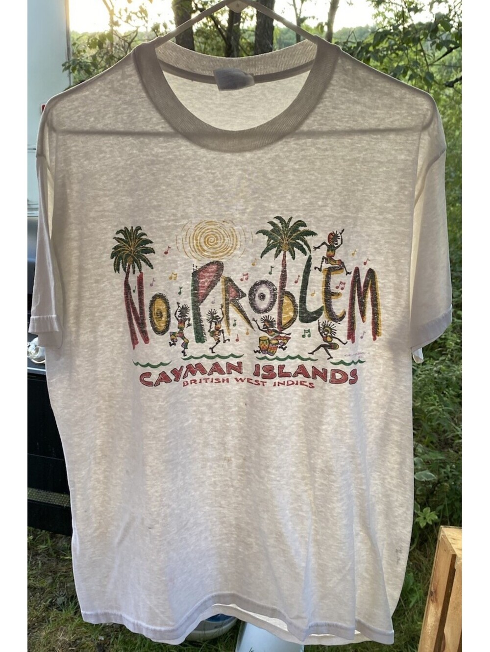Vtg Hanes Mens White T-Shirt Size M "No Problem" Cayman Islands West Indies